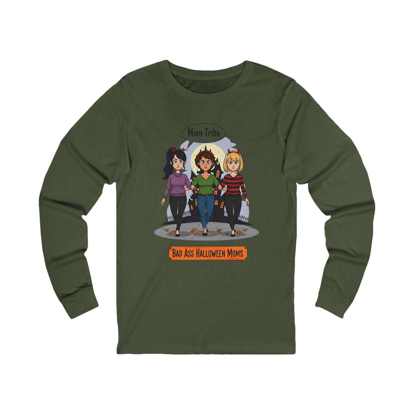 Bad Ass Halloween Moms Long Sleeve Tee | Unisex Jersey Tee, Halloween Apparel, Funny Mom Gift, Spooky Season Shirt, Party Outfit
