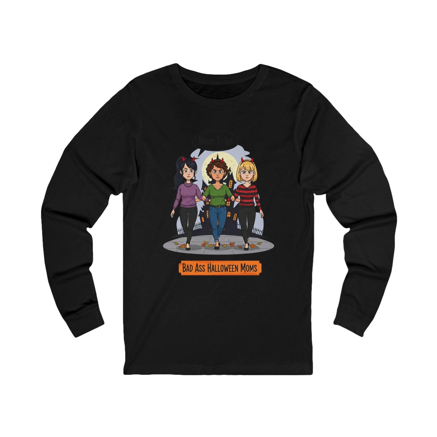 Bad Ass Halloween Moms Long Sleeve Tee | Unisex Jersey Tee, Halloween Apparel, Funny Mom Gift, Spooky Season Shirt, Party Outfit