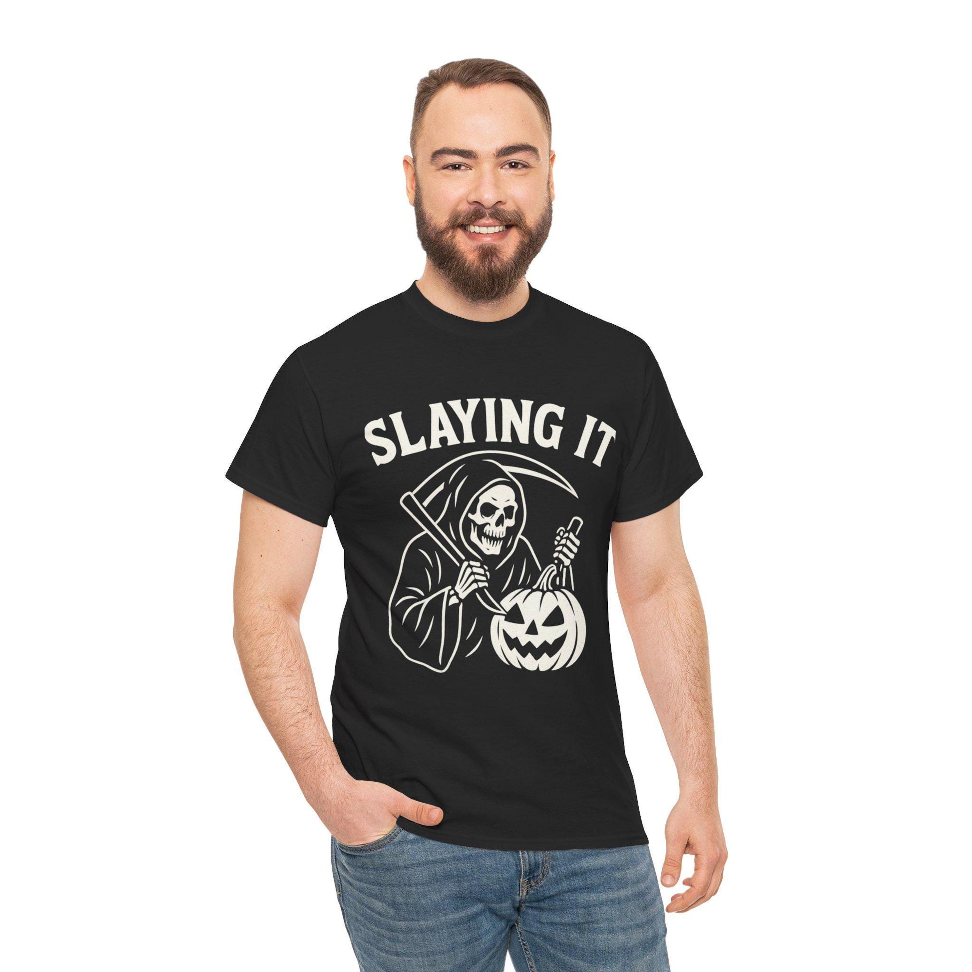 Halloween Graphic Tee, Spooky Tee for Fall, Unisex Slaying It Shirt, Casual Halloween Costume, Party Wear, Trick or Treat Shirt