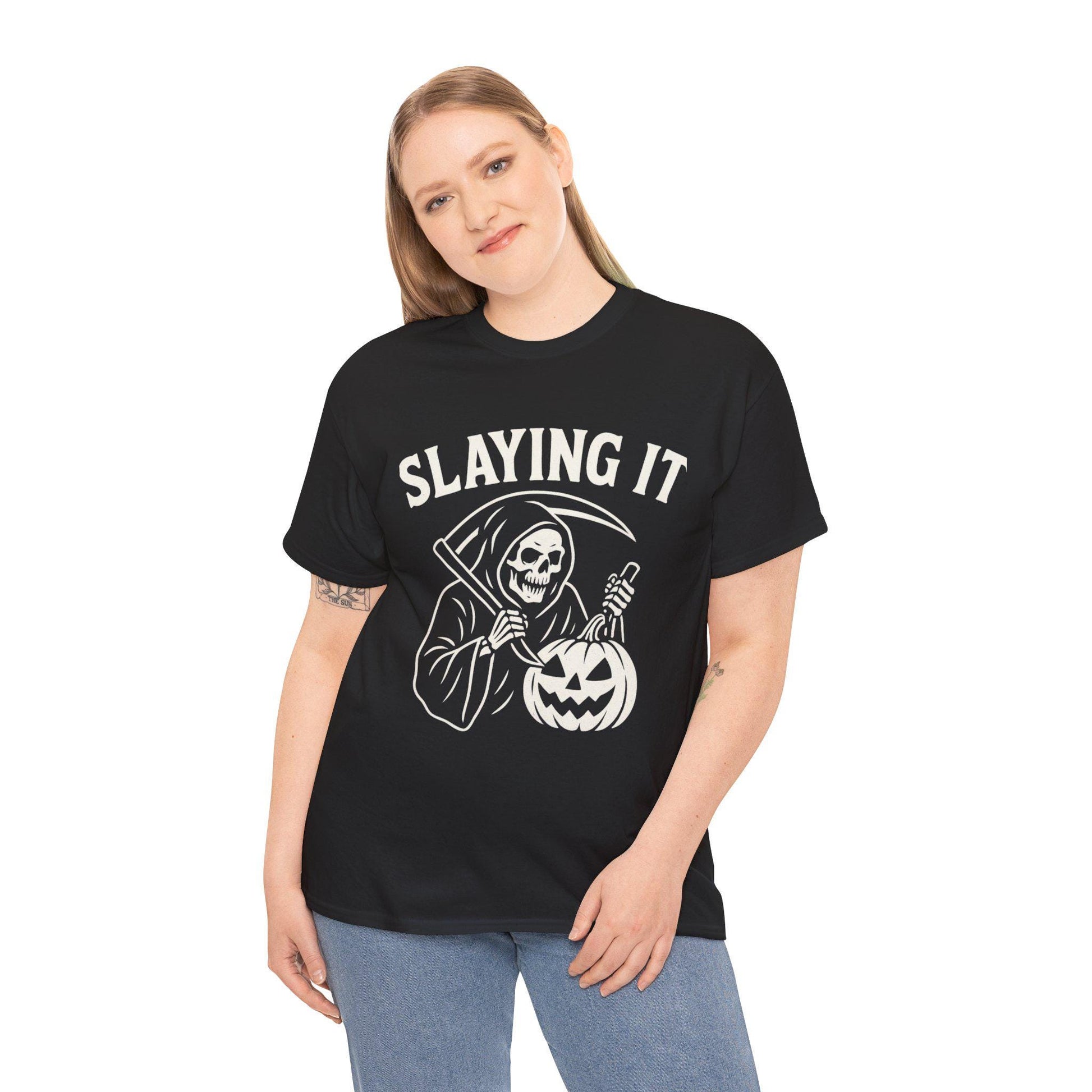 Halloween Graphic Tee, Spooky Tee for Fall, Unisex Slaying It Shirt, Casual Halloween Costume, Party Wear, Trick or Treat Shirt