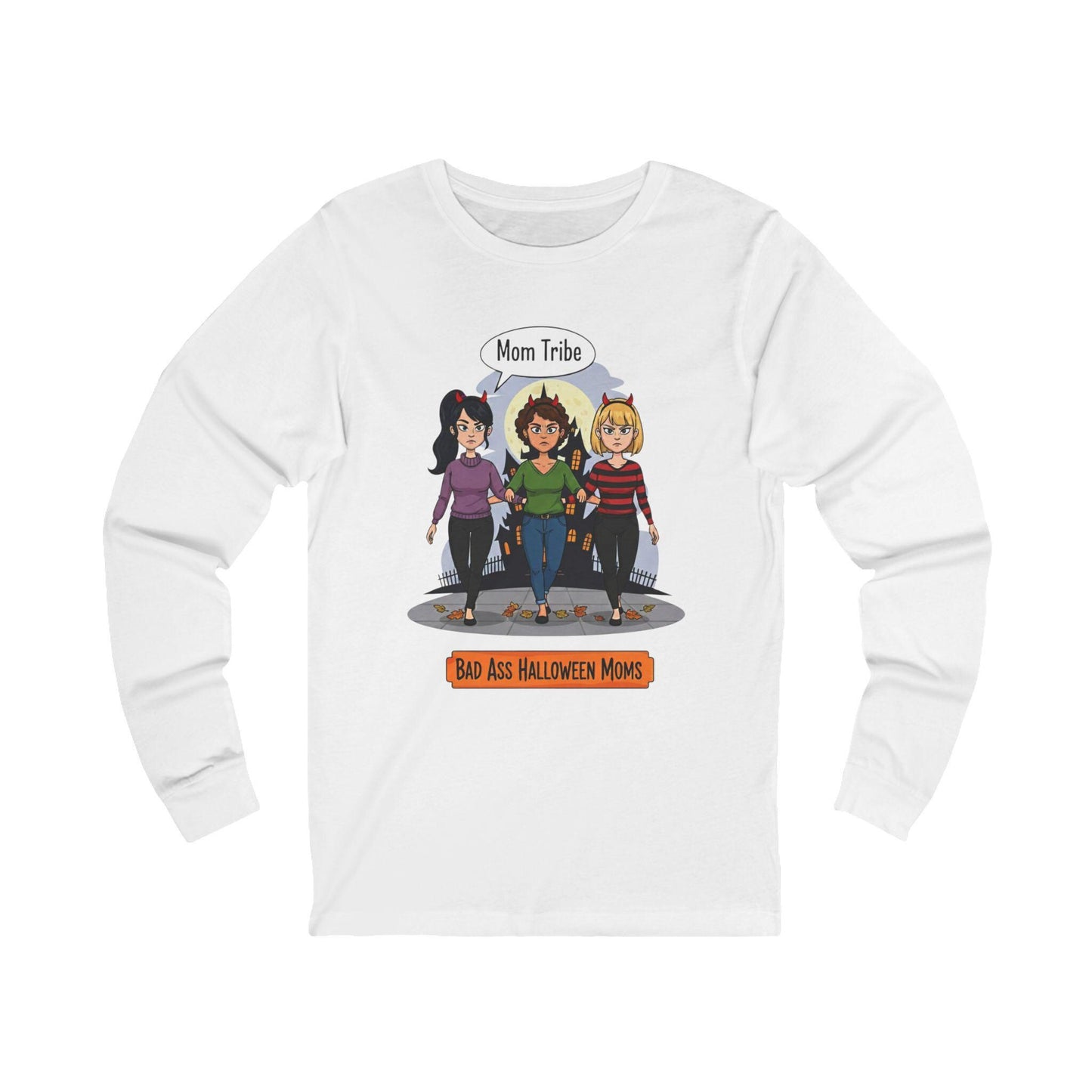 Bad Ass Halloween Moms Long Sleeve Tee | Unisex Jersey Tee, Halloween Apparel, Funny Mom Gift, Spooky Season Shirt, Party Outfit