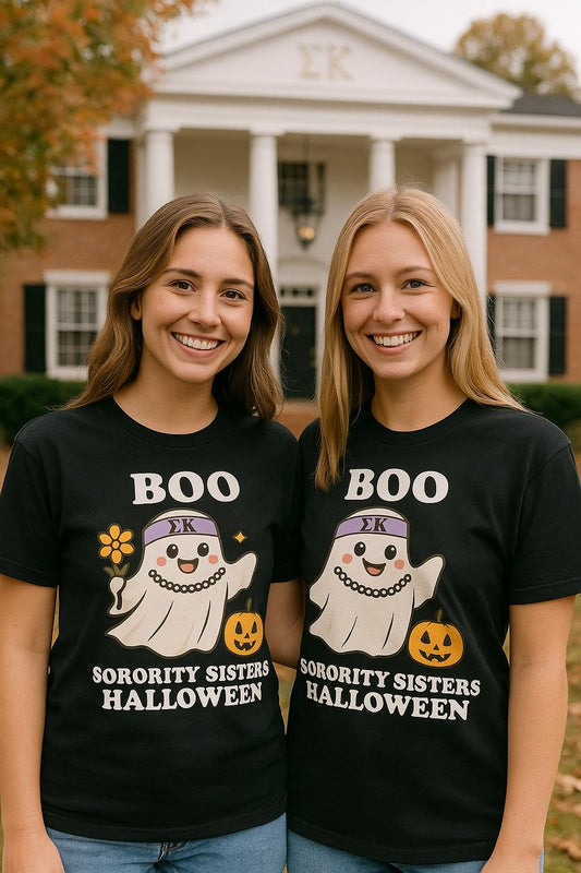 Boo Halloween Sorority Tee, Unisex T-Shirt, Spooky Season Top, Funny Halloween Shirt, Sorority Sisters Gift